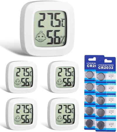 5 stuks - Binnenthermometer - Mini digitale thermometer en hygrometer - Thermometer met temperatuursensor - Geschikt voor kassen en thuiskantoren - Wit