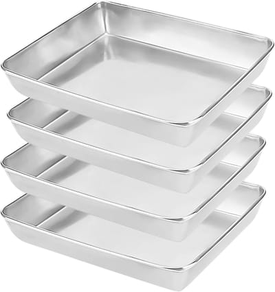 Set van 4 RVS Bakplaten 36,5 x 28 x 5,5 cm - Diepe Bakschalen voor Koekjes, Roosteren en Ovengebruik, Ideaal voor Bakken en Koken met Antiaanbaklaag