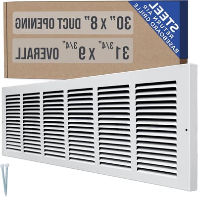 Plint Retourluchtrooster - Ventilatierooster Grill - Luchtcirculatie Verbeteren - Stalen Constructie - 30x8 Inch Kanaalopening - Wit