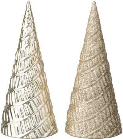 J-Line decoratie kerstbom - kunststof - lichtbeige - 2 stuks