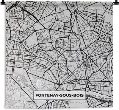 Wandkleed - Wanddoek - Plattegrond - Fontenay-sous-Bois - Stadskaart - Kaart - Frankrijk - 180x180 cm - Wandtapijt