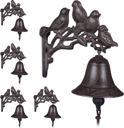5x deurbel gietijzer vogels - tuinbel - wandbel - bel - vintage tuindecoratie