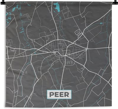 Wandkleed - Wanddoek - België – Peer – Stadskaart – Kaart – Blauw – Plattegrond - 180x180 cm - Wandtapijt