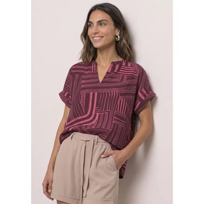 Shirt met afhangende schouders en split in de hals