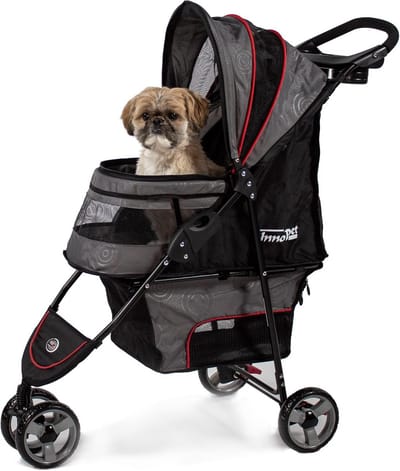 Dierenbuggy Met Regenhoes - Hondenbuggy - Comfortabel Vervoer - Inklapbaar Ontwerp - 56x28x54 cm - Grijs Rood