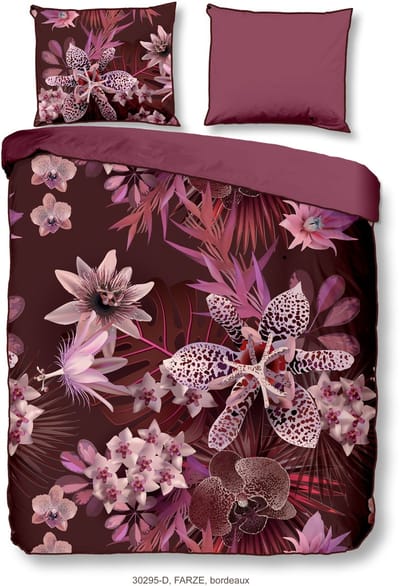 Descanso dekbedovertrek bloemen - Lits jumeaux 240x200/220 cm - Bordeaux - 100% Katoen satijn