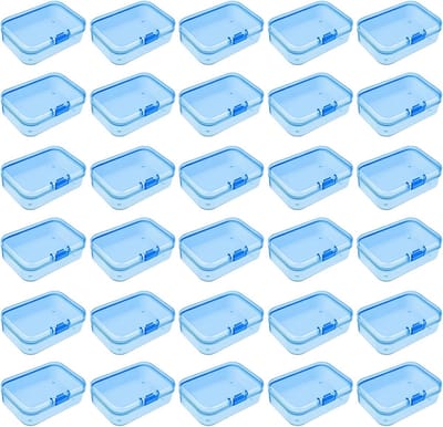 30 Stuks Mini Rechthoekige Plastic Dozen met Scharniersluitingen voor Kleine Voorwerpen en Knutselprojecten (65 x 45 x 20 mm, Blauw) - Ideaal voor Organisatie en Opslag