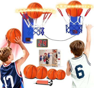 2-Speler LED Mini Basketbalring Set met Digitaal Scorebord voor Binnen