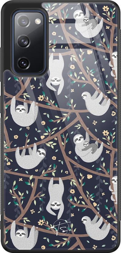 Hoesje geschikt voor Samsung Galaxy S20 FE - Luiaard - Hard Case Zwart Back Cover - Print - Zwart - Mooie Telefoonhoesjes