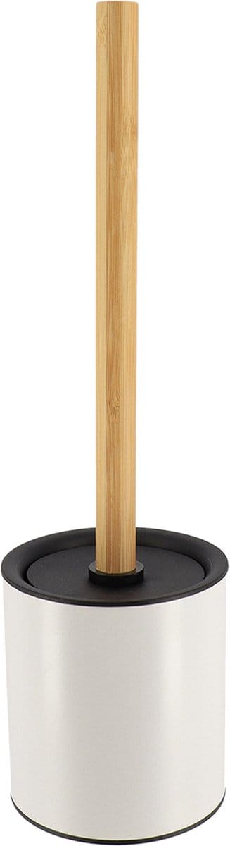 Tendance Badkamer toiletborstel met houder 103 series - wit - 10 x 37 cm - metaal/bamboe hout