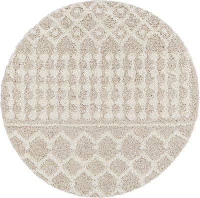 SURYA - NOUR Rond Geometrisch Beige Zacht Hoogpolig Shaggy Tapijt