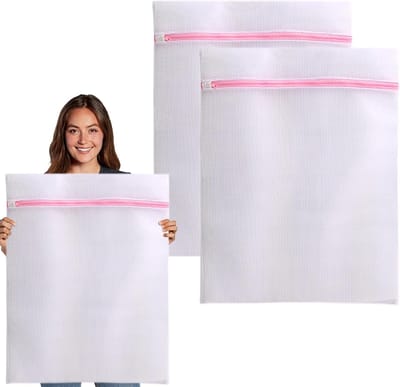 Wasnet Set - Waszakken Machine - Kleding Beschermen - Verborgen Ritssluiting - 2 stuks 60x80 cm - Roze