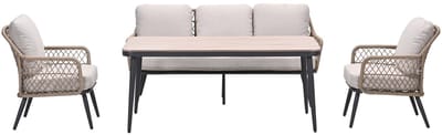 Allasio lounge-dining sofa set - 4-delig - carbon black - rope natural - desert sand - Vironwood
