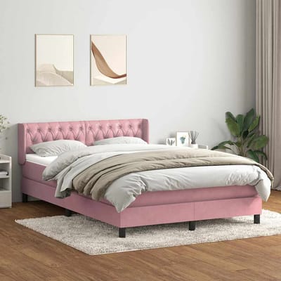 vidaXL - Boxspring - met - matras - fluweel - roze - 160x210 - cm