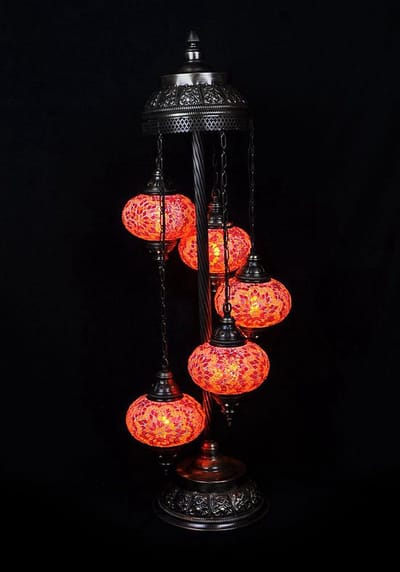 Turkse Lamp - Vloerlamp - Mozaïek Lamp - Handgemaakt - Oranje - 5 bollen - 120 cm hoog