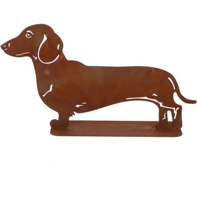 Décoration de Jardin Figurine de Chien Teckel en Acier Corten H30,6 Cm