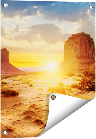 Gards Tuinposter Zonsondergang in Woestijn Monument Valley - 40x50 cm - Tuindoek - Tuindecoratie - Wanddecoratie buiten - Tuinschilderij