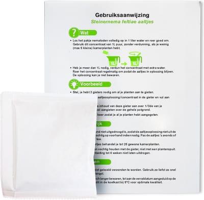 Aaltjes tegen rouwvliegjes 10m2 - Rouwvliegjes bestrijden - Varenrouwmug bestrijden - Steinernema feltiae aaltjes 5mio - vliegjes in planten bestrijden