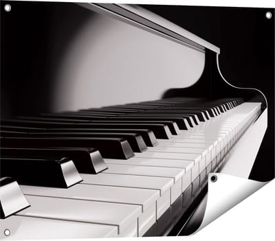 Gards Tuinposter Pianotoetsen - Noten - Piano - 80x60 cm - Tuindoek - Tuindecoratie - Wanddecoratie buiten - Tuinschilderij