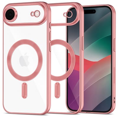 Backcover hoesje Geschikt voor: iPhone 17 Air met geïntegreerde Camera lens bescherming [magnetische hoes] compatibel met MagSafe Dames Heren - Roze