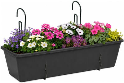 Geli Plantenbak Balcony - antraciet - met metalen ophangbeugels - 60 x 18 x 15 cm - hard kunststof - langwerpig -