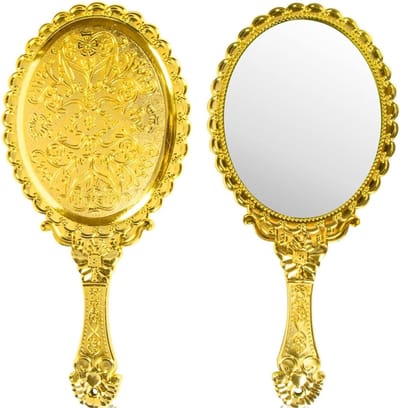 Vintage Handspiegel met Handvat - Draagbare Make-up Spiegel voor Thuis en Reizen, Perfect voor Vrouwen