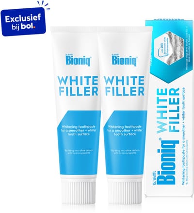 Bioniq White Filler Tandpasta – Zachte whitening met 20% kunstmatig wit tandglazuur, hydroxyapatiet – beschermt & versterkt – fluoridevrij – 2x 100 ml - Voordeelverpakking