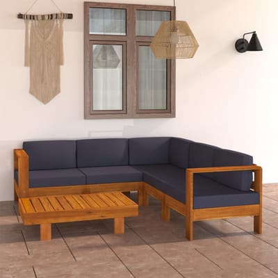 vidaXL - 6-delige - Loungeset - met - donkergrijze - kussens - acaciahout