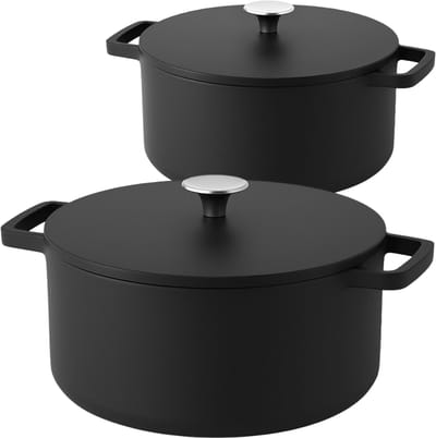 Cook & Pan - Gietijzeren Braadpannenset 2-delig - PFAS vrij - Inductie - Non stick - 25 jaar garantie - Zwart
