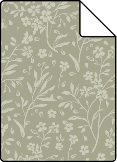 Proefstaal ESTAhome behang bloemetjes licht vergrijsd groen - 26.5 x 21 cm - 131997-S