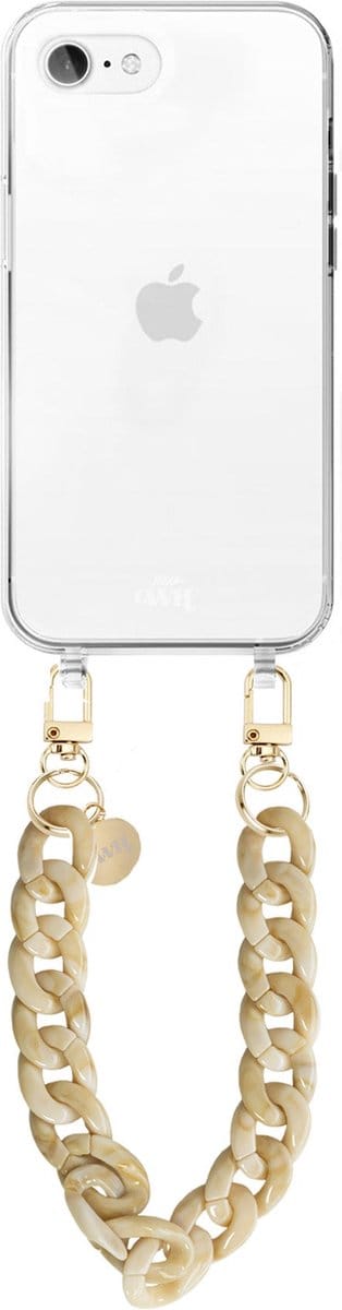 xoxo Wildhearts siliconen hoesje - Geschikt voor iPhone 7/8 Plus - Cream Latte - Telefoonhoesje - Hoesje met koord - Beige koord - kort telefoonkoord - Transparant hoesje (korte variant)
