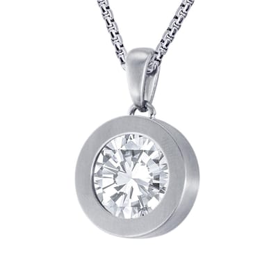 Quiges 12mm Mini Munt Hanger Zilverkleurig RVS Mat met Zirkonia Transparant Munt en Ketting Ankerketting 42-46cm - SLSHS474
