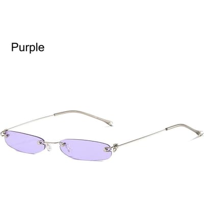 Lunettes de Soleil Rectangle Sans Monture Mode UV400 Verre Transparent Monture Étroite Petites Lunettes de Soleil Sans Monture pour Femmes Hommes