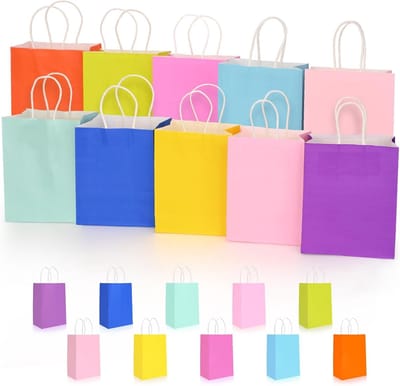 Set van 20 kleine cadeautasjes met handvatten, 21 x 15 x 8 cm, in 10 verschillende kleuren, ideaal voor feesten, bruiloften en verjaardagen