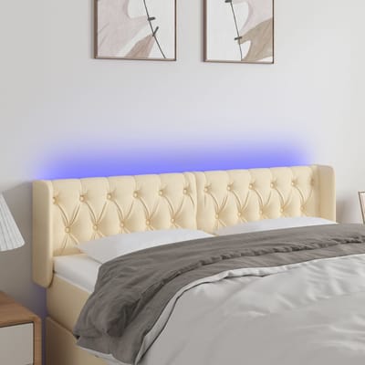 vidaXL - Hoofdbord - LED - 147x16x78/88 - cm - stof - crèmekleurig