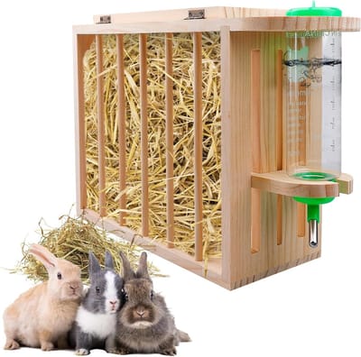 2-in-1 Hooiruf voor Konijnen en Cavia's met Drinkfles en Voederdispenser, Ideaal voor Kleine Dieren, Hooibak en Accessoires voor Dierenverzorging
