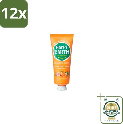 Happy Earth – Deodorant Cream – 100% Natuurlijk Rose Petitgrain – 40 ml - Voordeelverpakking - 12 stuks - Frisse geur - Bloemige geur