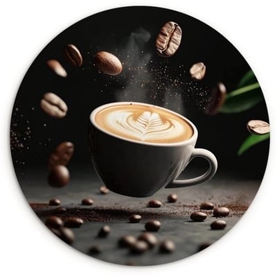 WallCircle® Wandcirkel 120x120 cm - Muurcirkel Cappuccino - Kop - Bonen - Bruin - Muurdecoratie woonkamer - Wanddecoratie slaapkamer - Kamer decoratie accessoires - Ronde schilderijen XXL