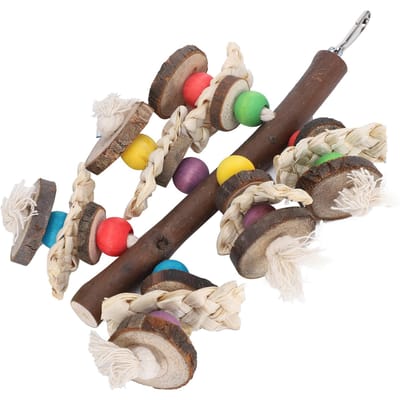 Jouets à mâcher pour oiseaux en enveloppe de maïs Décoration pendentif en bois Perroquets Jouets à grimper et à mordre Accessoire de cage S 8.9 X 1.5in beige