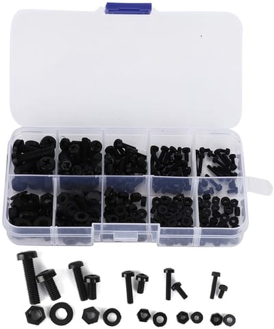 Dailygoods- Schroefmoer Assortiment 270-Delig - Nylon Bevestigingsmaterialen - M2/M2.5/M3/M4/M5 - Zwart - Inclusief Schroeven/Sluitringen - Geschikt voor Wasmachine - Bevestigingsmateriaal