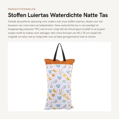 Dailygoods- Luiertas Waterdicht - Grote Opbergtas - Herbruikbaar - Duurzaam Polyester - Voor Vuile Luiers - Met Dubbele Ritszakken - Nattas
