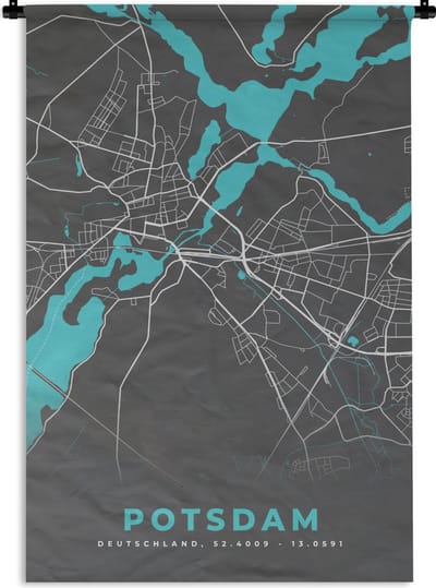 Wandkleed - Wanddoek - Blauw – Duitsland – Plattegrond – Stadskaart – Kaart – Potsdam - 120x180 cm - Wandtapijt