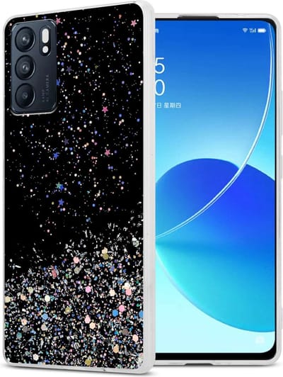 Cadorabo Hoesje geschikt voor Oppo Reno6 5G in Zwart met Glitter - Beschermhoes van flexibel TPU silicone met fonkelende glitters Case Cover Etui