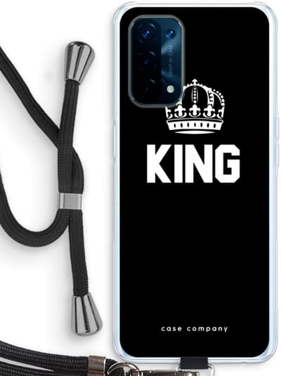 Case Company® - Hoesje met koord geschikt voor Oppo A74 5G hoesje met Koord - King zwart - Telefoonhoesje met Zwart Koord - Bescherming aan alle Kanten en Over de Schermrand