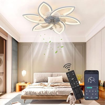 6 Sterren Plafondlamp Met Ventilator - Wit - Met Afstandsbediening - Smart lamp - Dimbaar Met App - 6 Standen Ventilator - Woonkamerlamp - Moderne lamp - Plafoniere