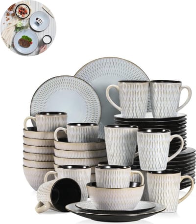 Luxe Serviesset – 48 delig – 12 persoons – Porselein - Bordenset – Dinner platen – Dessertborden - Kommen - Mokken - Grijs