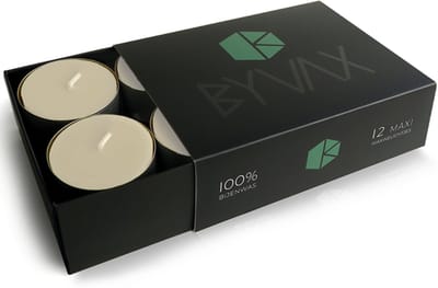 Bijenwas MAXI Waxinelichtjes in doos | WIT | 12 stuks | 100% Zuiver Bijenwas | Brandduur 8 uur