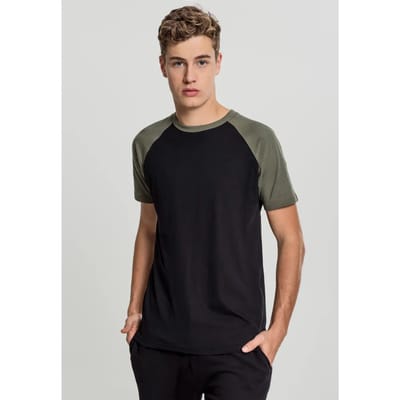Urban Classics Raglan Contrast Tee Heren T-shirt - zwart/olijf - S