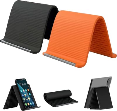 Opvouwbaar Telefoonhouders - 2 Stuks - Smartphonehouder - Flexibel Siliconen Houder - Siliconen en Aluminium - Universeel - Voor Telefoon Tablet & Kleine Apparaten - Oranje + Zwart