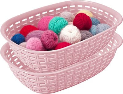 Hega Hogar Opbergmandje/kastmandje - 2x - roze - 3 liter - kunststof - 21 x 30 x 7 cm - kleine opslag bakjes - manden